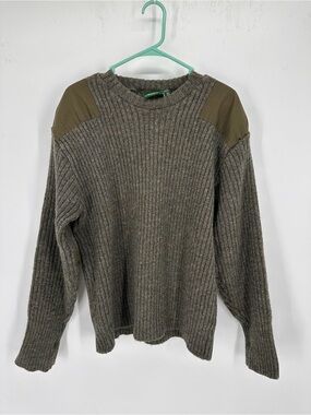 Vintage Men’s Grey Wool Outdoor Shooting Sweater w/ Olive Green Shoulder Sz 2XL